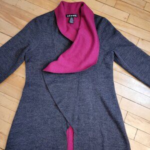Revu Wool Blend Long‎ Cardigan 10-12 Gray Magenta Colorblock Cozy